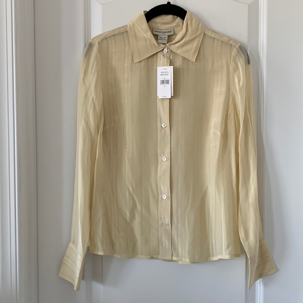 NWT BANANA REPUBLIC 100% Silk Buttoned Long Sleeves Stripe Print Blouse Size XS